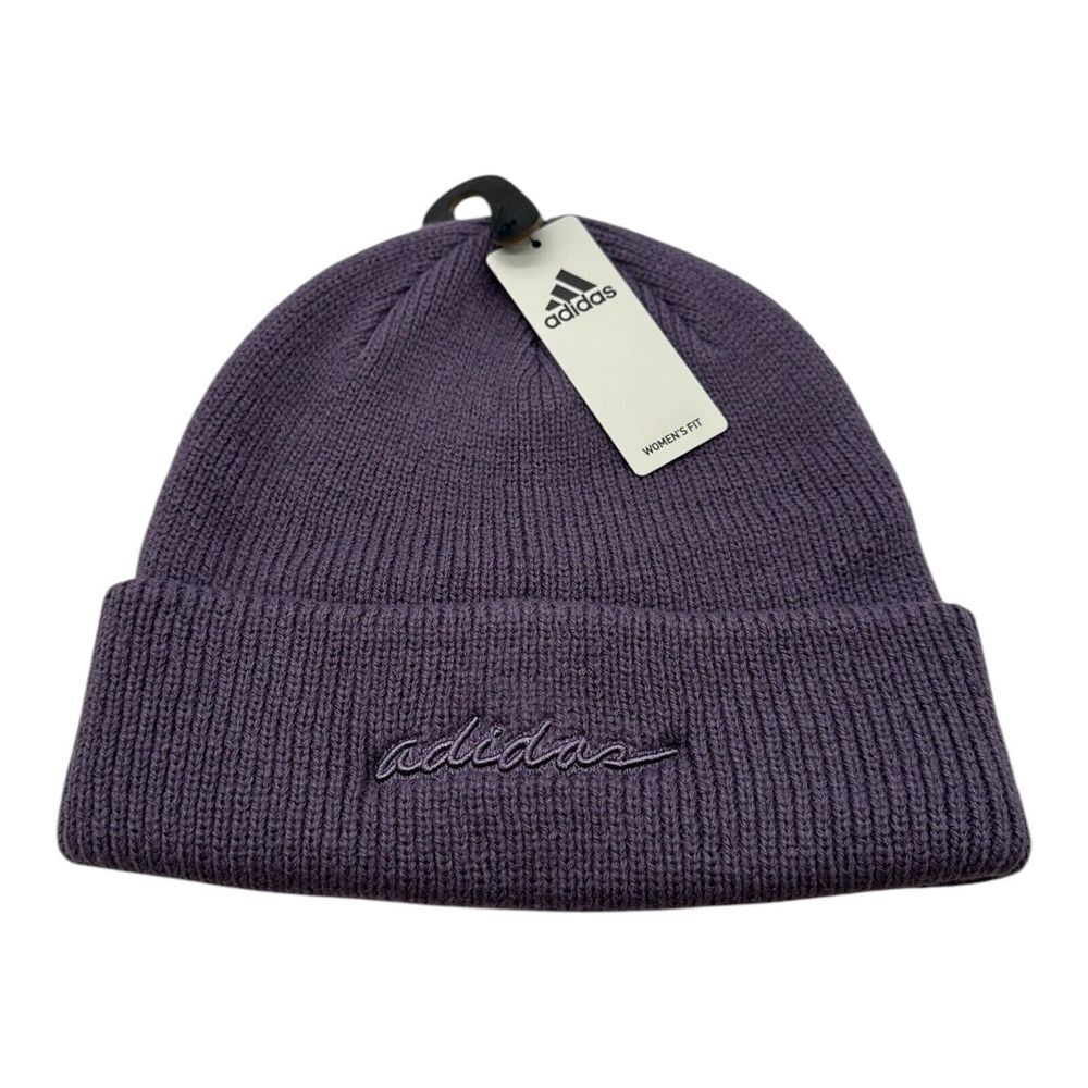Adidas Script Fold Beanie‎ Women's One Size Hat Winter Cap Shadow Violet Knit